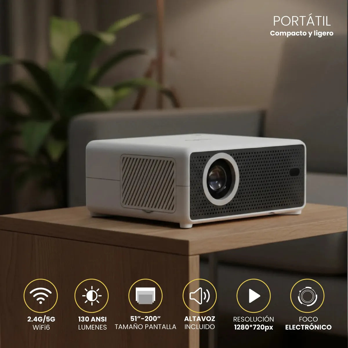 Proyector Portatil Smart Hexa 8000lm Wifi Bt Android Levo Blanco